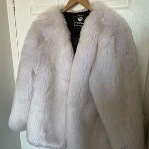 Ivory oversized faux fox fur coat